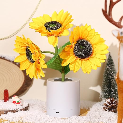 LED Bordlampe Med Solsikkedesign | USB Genopladelig Batterikonstruktion | Dekorativ Belysning Til Skriveborde Hylder Og Soveværelser | Vanero