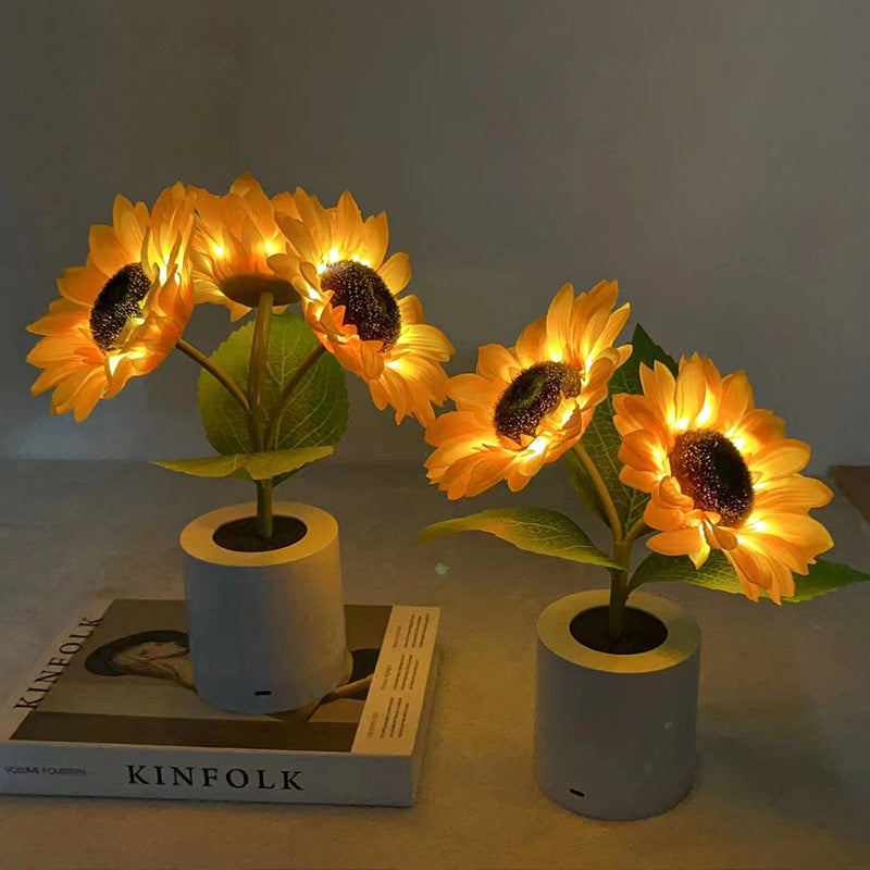 LED Bordlampe Med Solsikkedesign | USB Genopladelig Batterikonstruktion | Dekorativ Belysning Til Skriveborde Hylder Og Soveværelser | Vanero