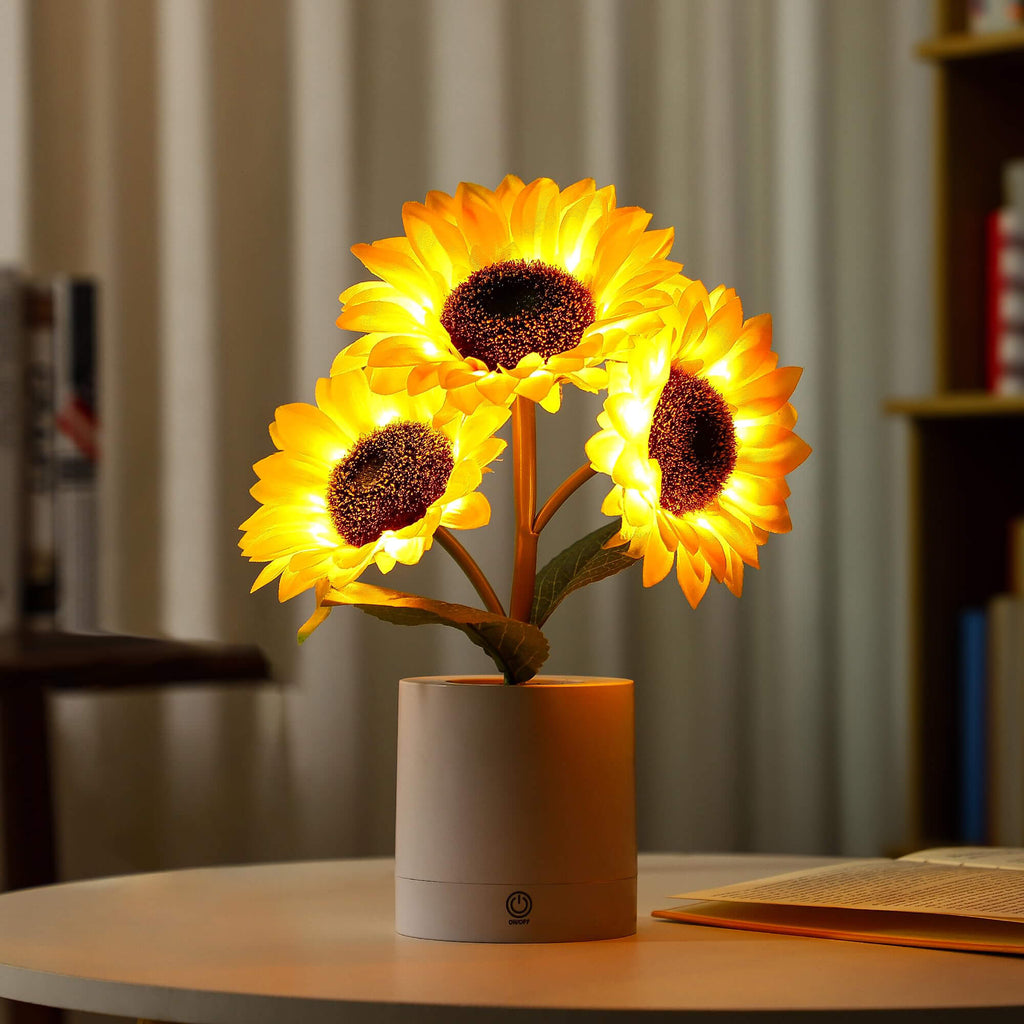 LED Bordlampe Med Solsikkedesign | USB Genopladelig Batterikonstruktion | Dekorativ Belysning Til Skriveborde Hylder Og Soveværelser | Vanero