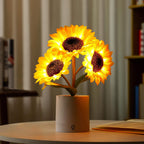 LED Bordlampe Med Solsikkedesign | USB Genopladelig Batterikonstruktion | Dekorativ Belysning Til Skriveborde Hylder Og Soveværelser | Vanero