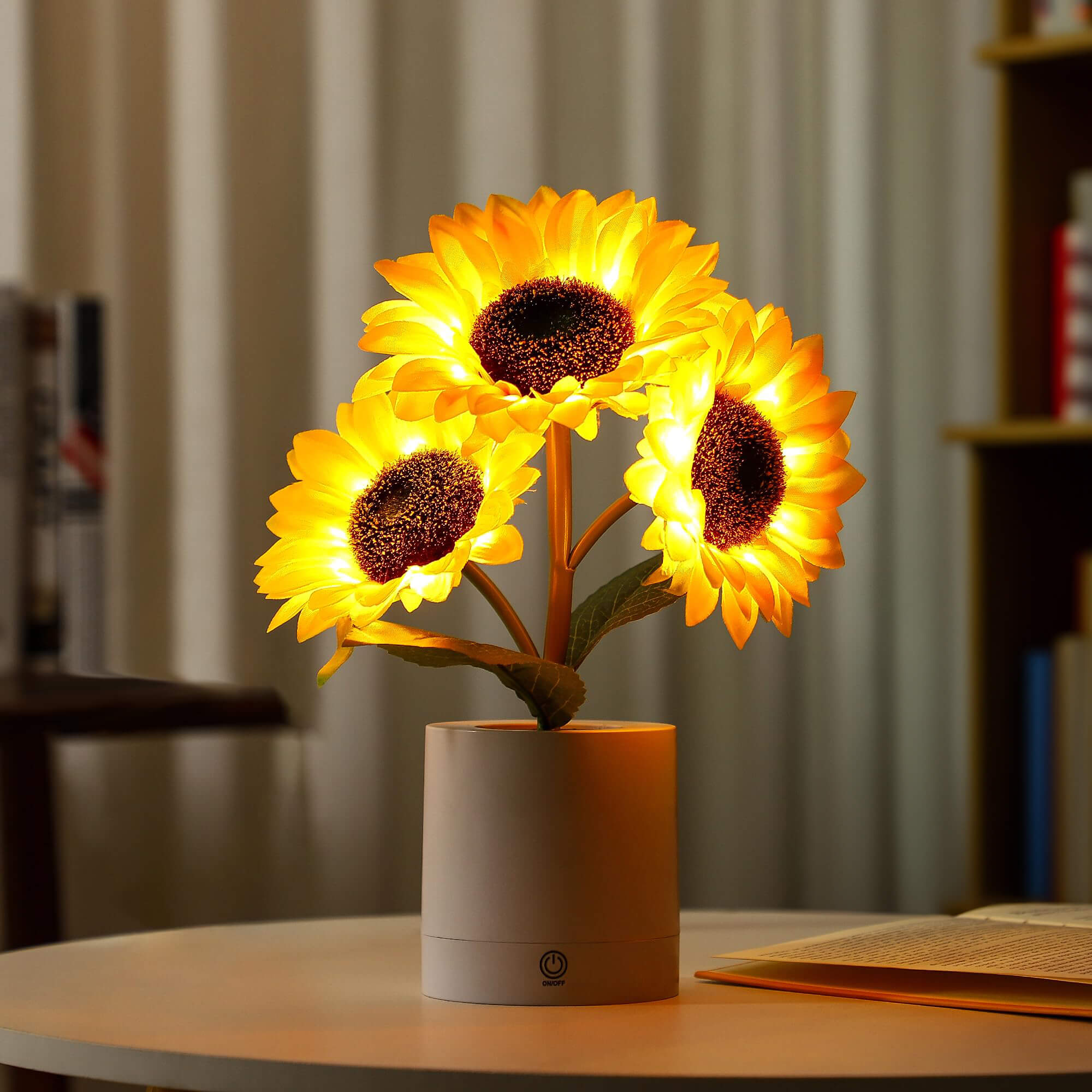 LED Bordlampe Med Solsikkedesign | USB Genopladelig Batterikonstruktion | Dekorativ Belysning Til Skriveborde Hylder Og Soveværelser | Vanero