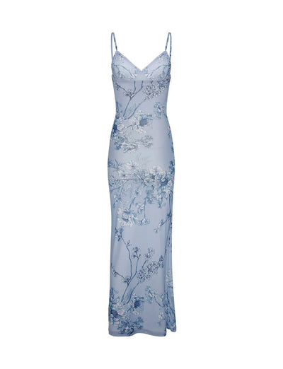 Blomstret Blå Blondekjole | Elegant & Feminint | Vanero