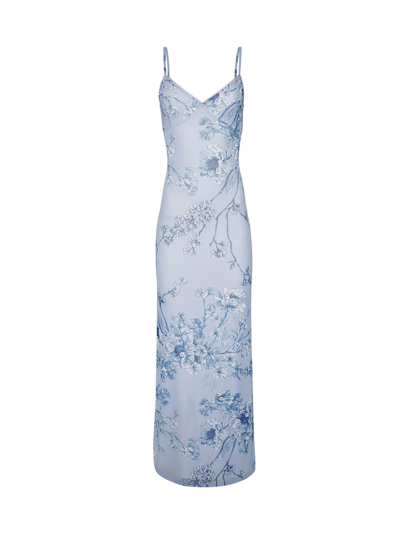 Blomstret Blå Blondekjole | Elegant & Feminint | Vanero
