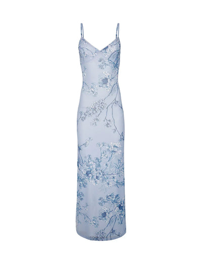 Blomstret Blå Blondekjole | Elegant & Feminint | Vanero