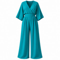 Jumpsuit I Polyester Til Dame | V-Udskæring & Brede Ben | Éndelsdesign Med Sidelommer Til Hverdag & Anledninger | Vanero