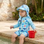 Småbørns Svømmeromper | Polyester Elastan Langærmet Badesæt Med Solhat | Strand Og Pool | Vanero