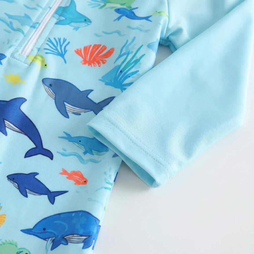 Småbørns Svømmeromper | Polyester Elastan Langærmet Badesæt Med Solhat | Strand Og Pool | Vanero