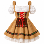 Oktoberfestkjole Til Dame | Polyester Med Dekorativ Snøring | Bayersk Inspireret Festkjole Med Pyntbånd & Korte Ærmer | Vanero