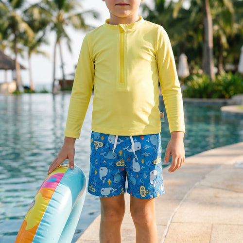 Børne Badetøjssæt | Polyester Og Elastan Rash Guard Med Svømmeshorts | Strand Og Pool | Vanero