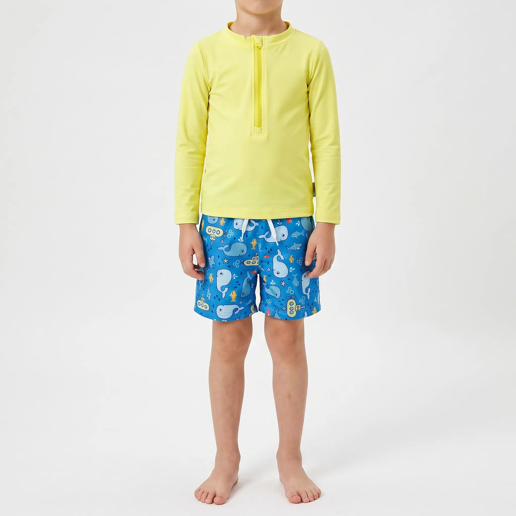 Børne Badetøjssæt | Polyester Og Elastan Rash Guard Med Svømmeshorts | Strand Og Pool | Vanero