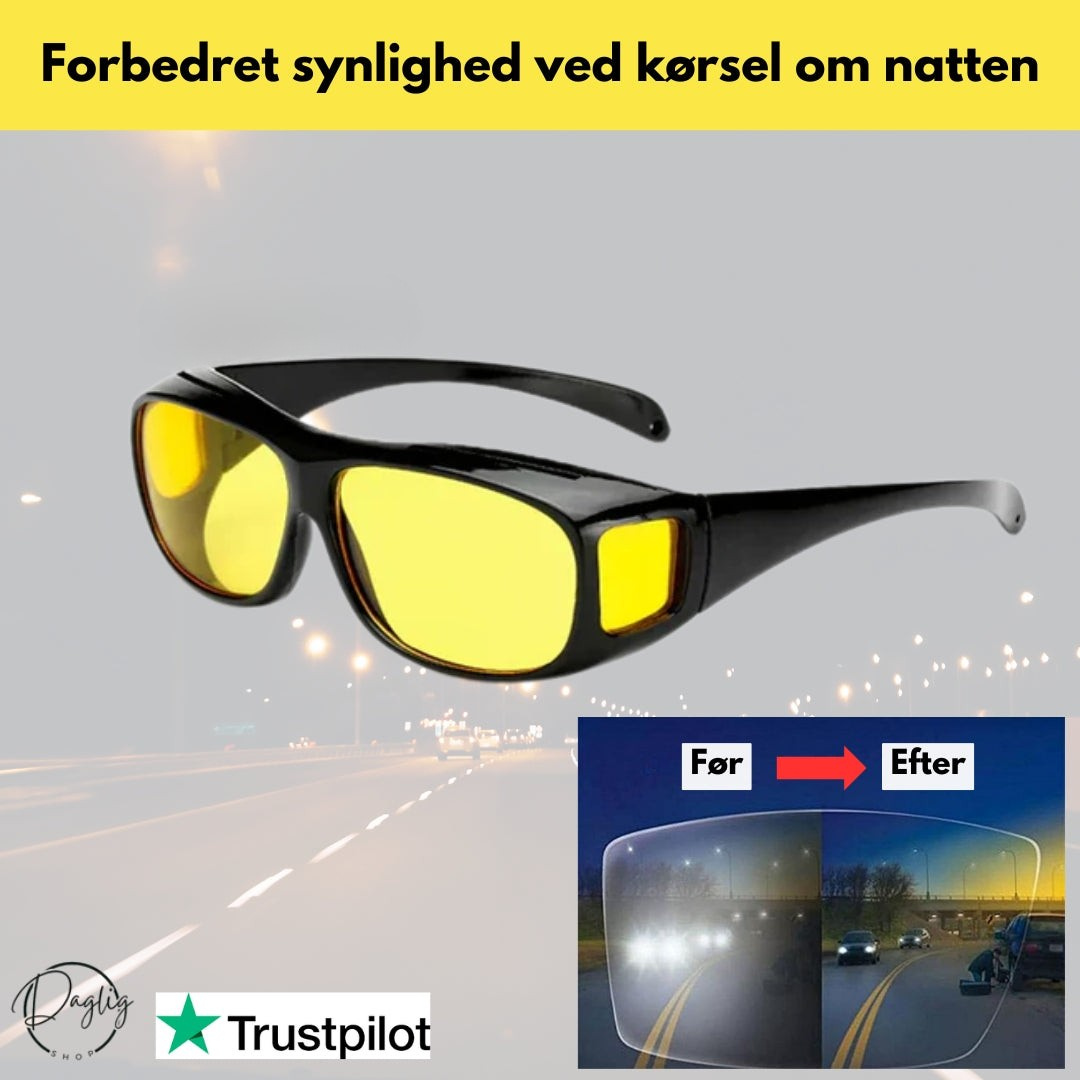 Natkørselsbriller Med Gule Linser | Genskinsreducerende Polycarbonatdesign | Bilkørsel, Cykling & Aftenbrug | Vanero