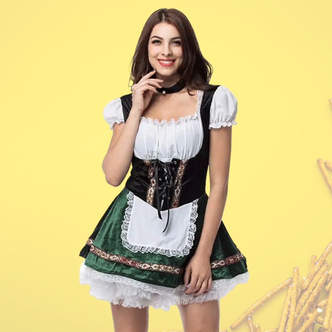 Dame Dirndl Kjole Bomuldsblanding | Mini-Længde Oktoberfest Design | Snøreliv Til Festivaler & Arrangementer | Vanero