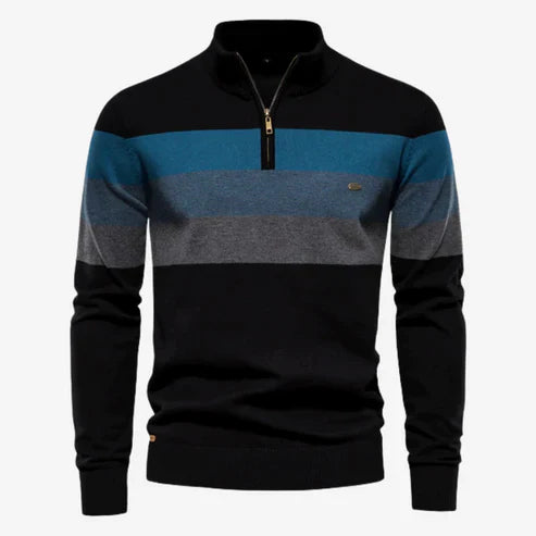 Rolf |  Stribet sweater med kvart lynlås l Vanero