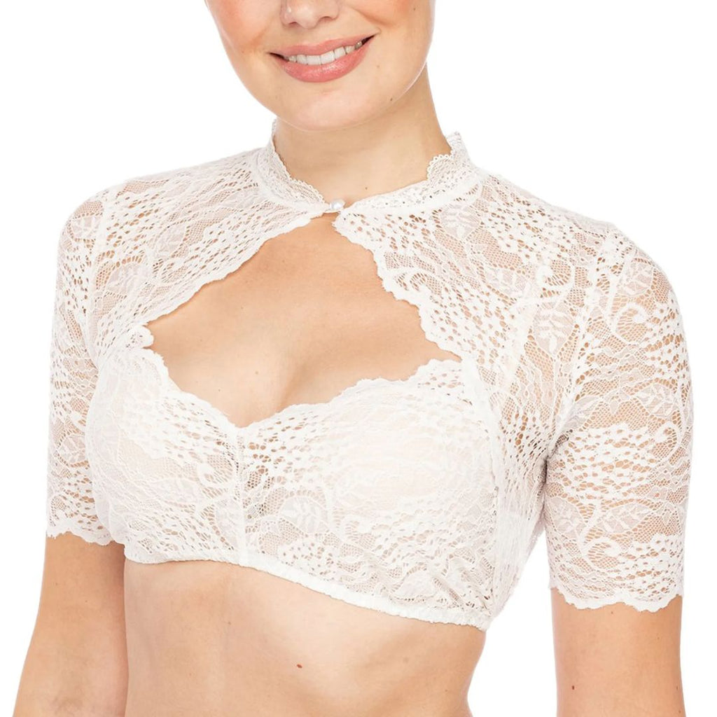 Dame Dirndl Bluse Med Blonder | Cropped Bluse | Til Oktoberfest & Traditionelle Festivaler | Vanero