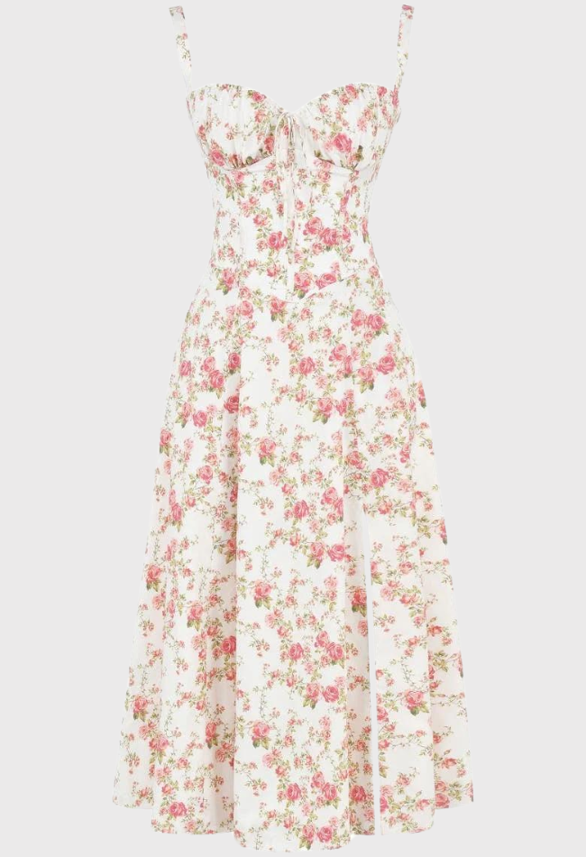 Kjole i Polyester- og Bomuldsblanding | Slim Fit Bustier Kjole | Blomsterprint til Hverdagsbrug og Arrangementer | Vanero
