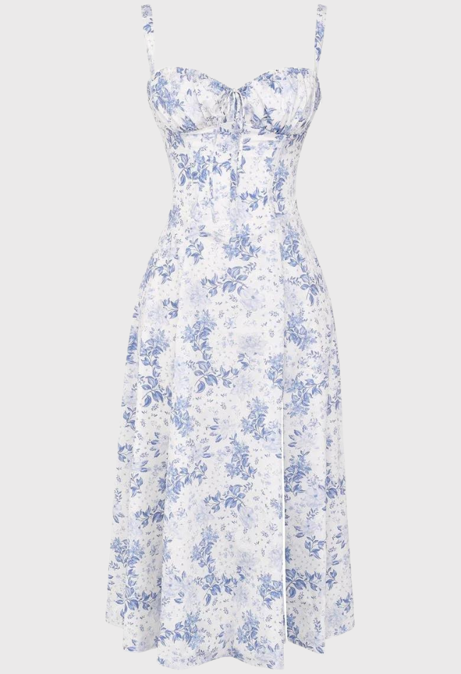 Kjole i Polyester- og Bomuldsblanding | Slim Fit Bustier Kjole | Blomsterprint til Hverdagsbrug og Arrangementer | Vanero