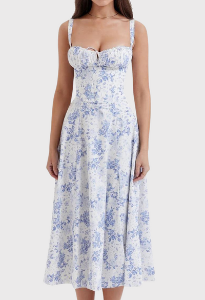 Carmen | Blomstret bustier-kjole med taljeform l Vanero