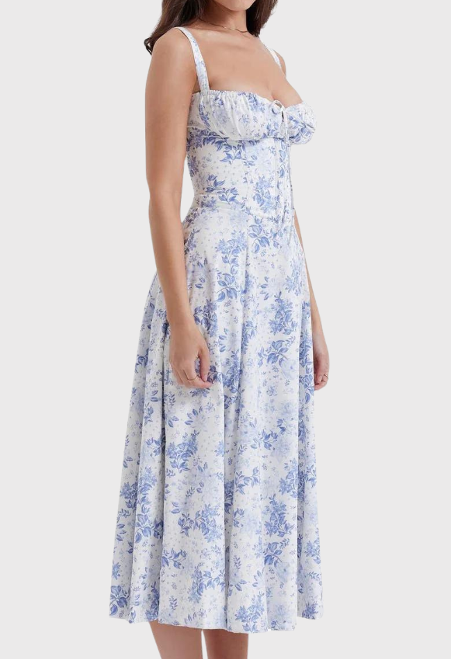 Kjole i Polyester- og Bomuldsblanding | Slim Fit Bustier Kjole | Blomsterprint til Hverdagsbrug og Arrangementer | Vanero