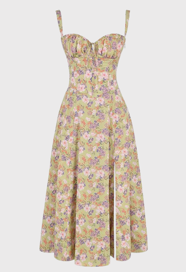 Kjole i Polyester- og Bomuldsblanding | Slim Fit Bustier Kjole | Blomsterprint til Hverdagsbrug og Arrangementer | Vanero