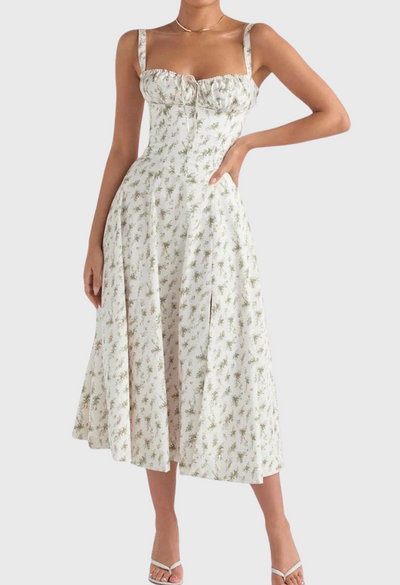 Carmen | Blomstret bustier-kjole med taljeform l Vanero