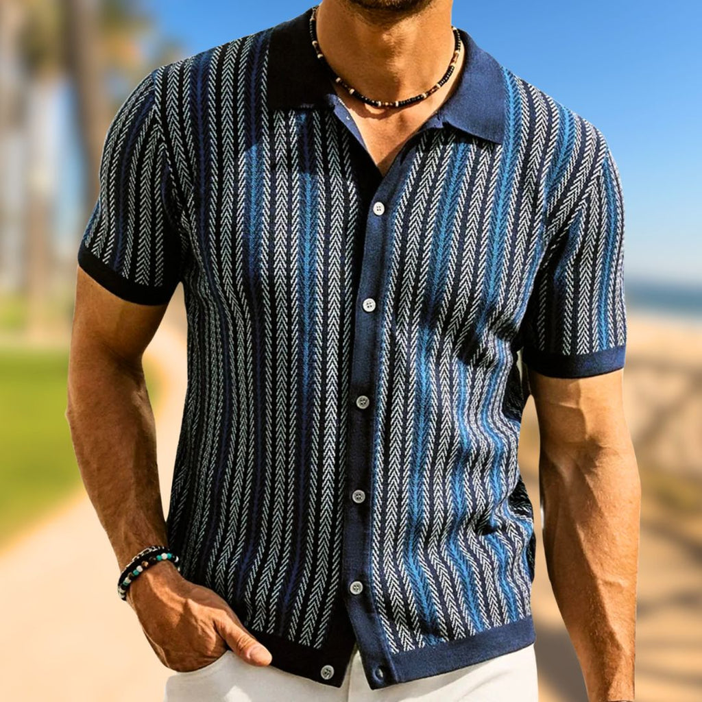Herre Polo I Materiale | Regular Fit Polo Med Chevronmønster Og Knaplukning | Sommerbrug | Vanero