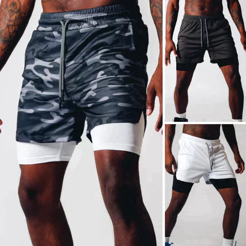 Unisex Sportsshorts Polyester Elastan | Regular Fit 2-i-1 Træningsshorts | Indershorts Design til Løb & Træning | Vanero