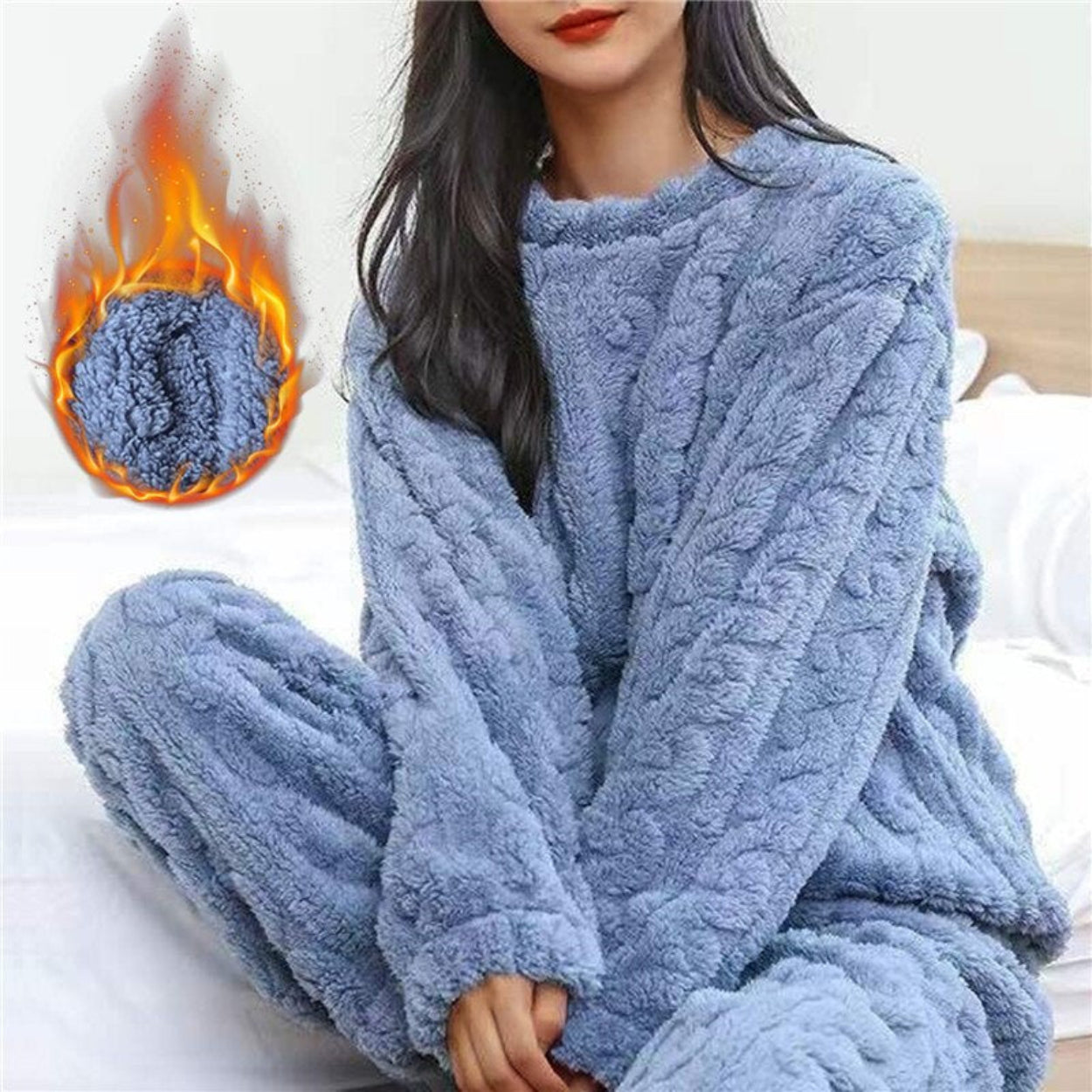 Amelie Fleecemateriale | Afslappet Pasform Pyjamassæt | Langærmet Todelt Design til Søvn & Hjemmebrug | Vanero