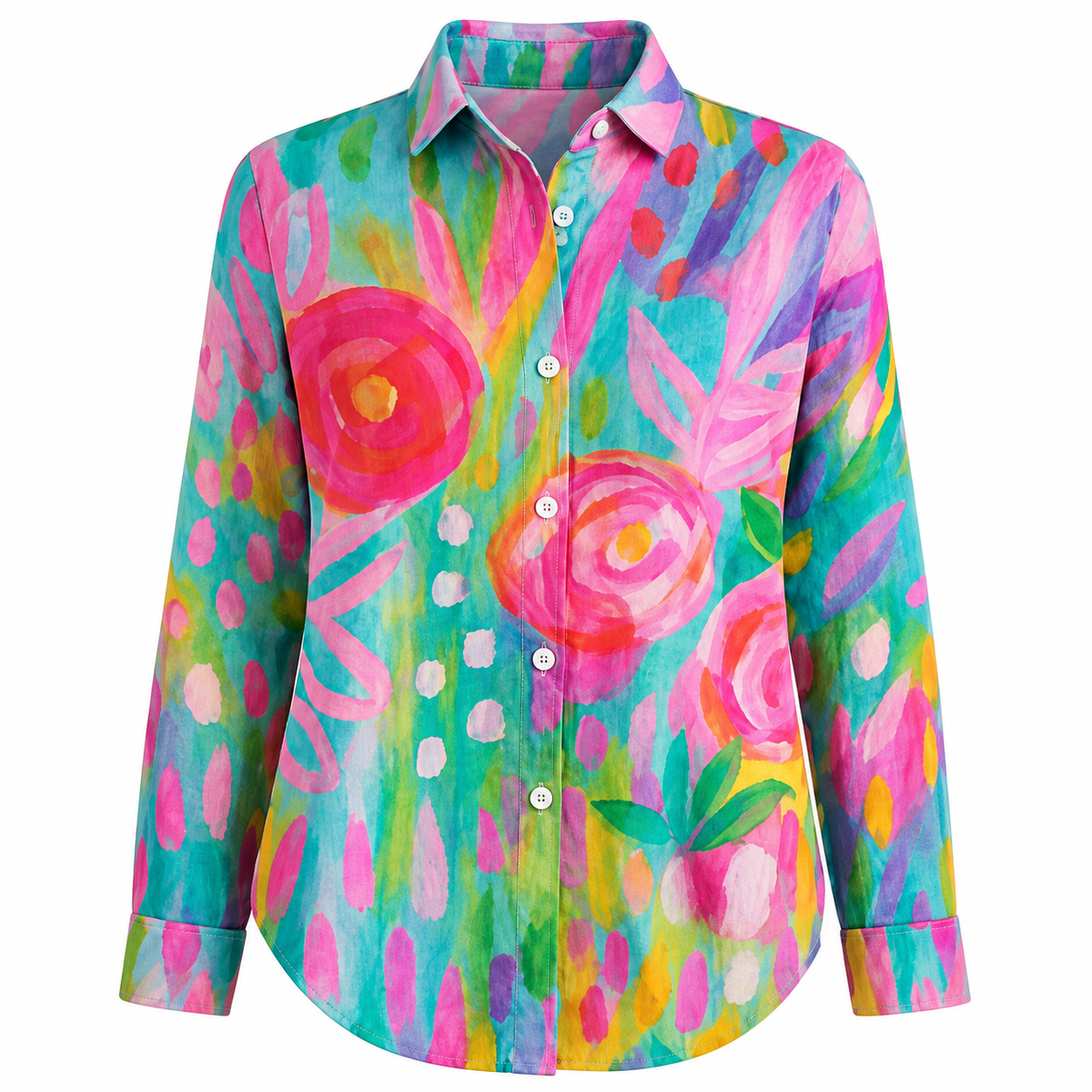 Trykt Bluse Til Dame | Rosa Basis & Flerfarvet Kunstnerisk Mønster | Overdel I S–5XL Til Hverdag & Ferie | Vanero