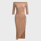 Damekjole Tekstilmateriale | Regular Fit Off-Shoulder Kjole | Glimmerdetaljer til Arrangementer & Aftenbrug | Vanero