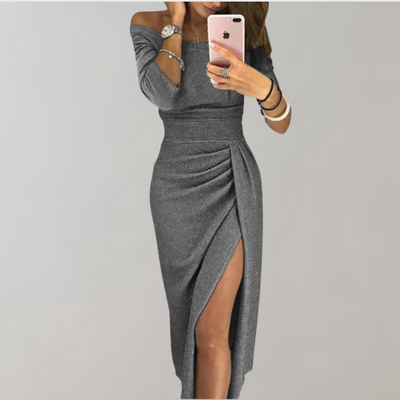 Elegant Glitterkjole Med Slids | Glamourøs Festkjole | Vanero