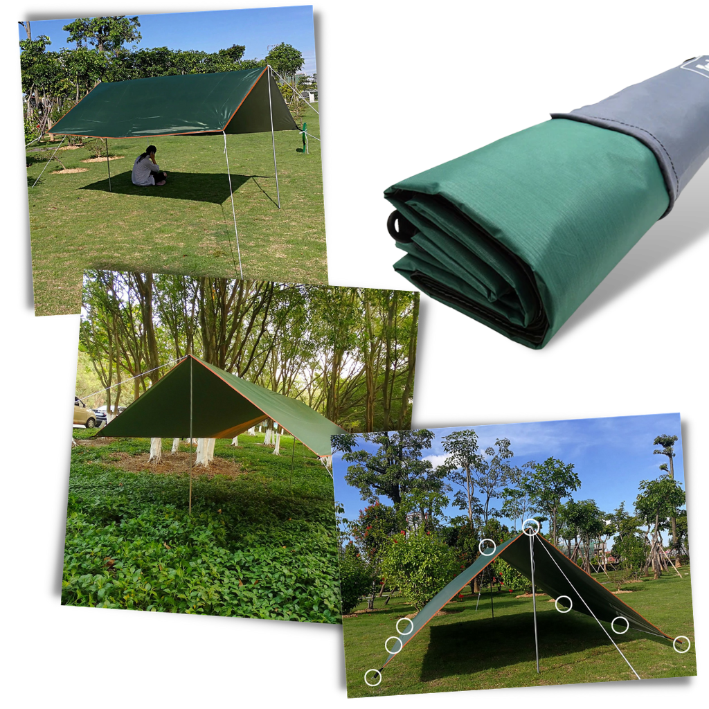Camping Presenningssæt | Vandtæt Polyester Med UV-Beskyttelse | Bærbart Udelivstelt Med Aluminiumsstænger | Vanero