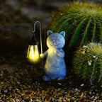 Solcelledrevet Kattefigur Resin Design | Dekorativ LED Lanterne Med Varmt Lys | Terrasse Altan Have & Udendørs Display | Vanero