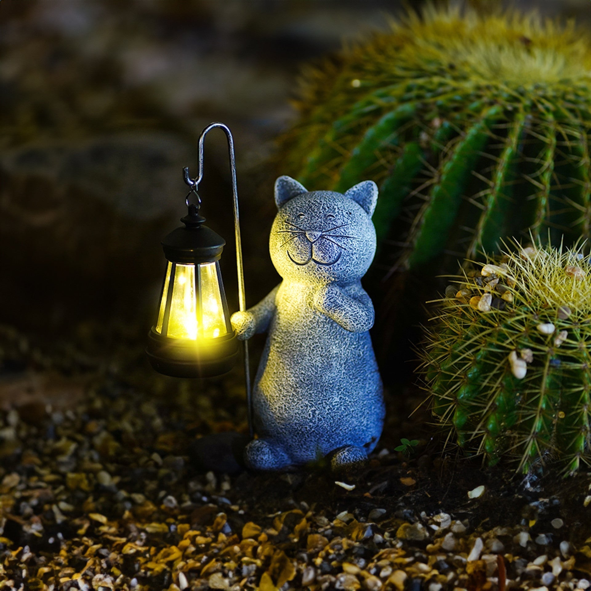 Solcelledrevet Kattefigur Resin Design | Dekorativ LED Lanterne Med Varmt Lys | Terrasse Altan Have & Udendørs Display | Vanero