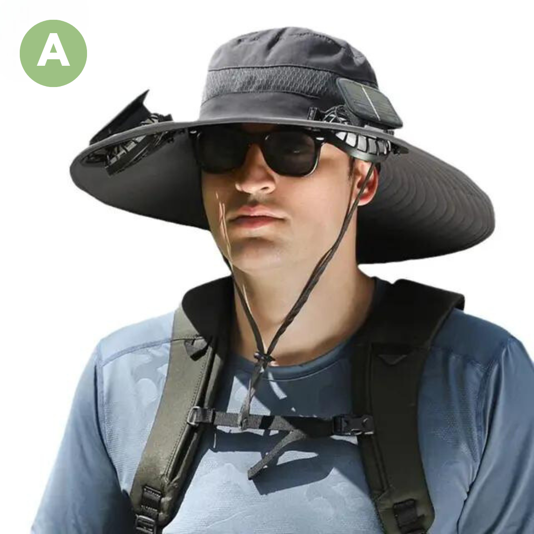 Solhat | Mesh Solhat Med Soldrevet Ventilator Og Bred Skygge | Udendørs Solbeskyttelse | Vanero