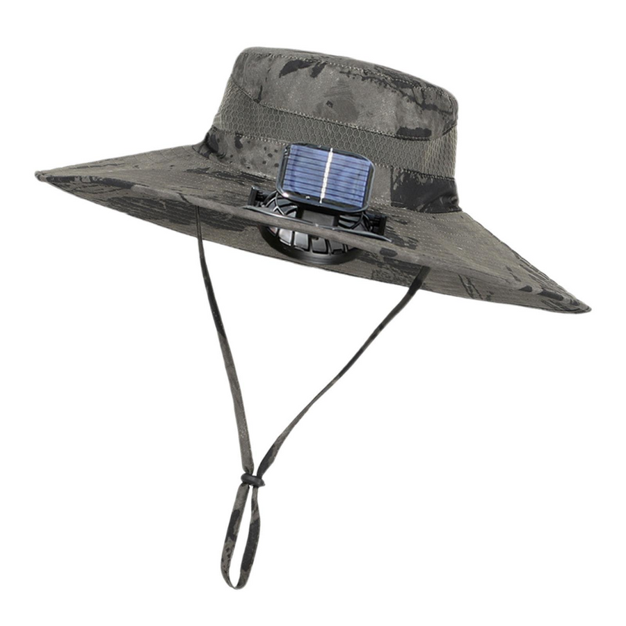 Solhat | Mesh Solhat Med Soldrevet Ventilator Og Bred Skygge | Udendørs Solbeskyttelse | Vanero