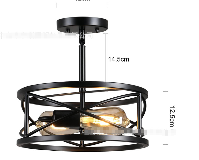 Loftlampe Med Tromleformet Ramme | Sort Metal Semi Flush Konstruktion | LED Belysning Til Stuer Og Spiseområder | Vanero