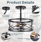 Loftlampe Med Tromleformet Ramme | Sort Metal Semi Flush Konstruktion | LED Belysning Til Stuer Og Spiseområder | Vanero