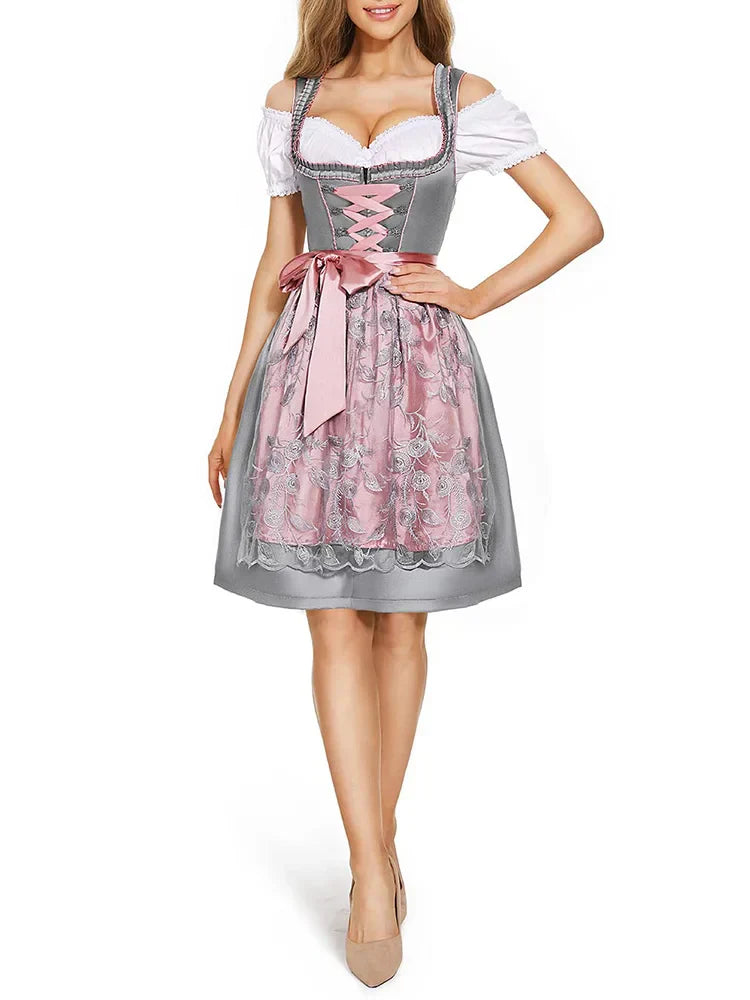 Dirndl Kjole Tekstilmateriale | Regular Fit Traditionel Kjole | Puffærmer Til Festivaler & Kulturelle Arrangementer | Vanero