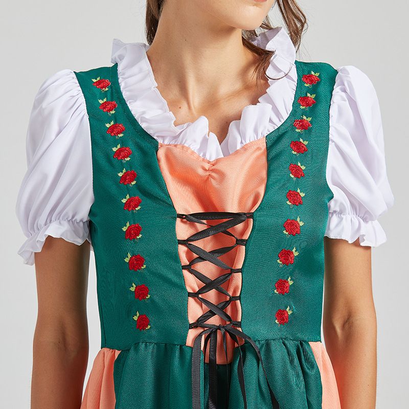 Dame Dirndl Sæt Blandet Tekstilmateriale | Almindelig Pasform Folkedragt | Broderet Forklæde Med Snøreliv Til Oktoberfest | Vanero