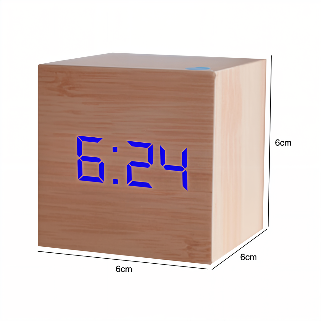 Digitalt Bordur Med Trækonstruktion | LED Display Med Alarm Og Temperaturvisning | Bordur Til Indendørs Brug Med USB Eller Batteri | Vanero