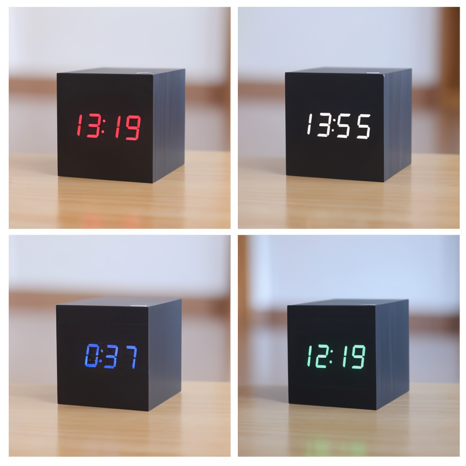 Digitalt Bordur Med Trækonstruktion | LED Display Med Alarm Og Temperaturvisning | Bordur Til Indendørs Brug Med USB Eller Batteri | Vanero