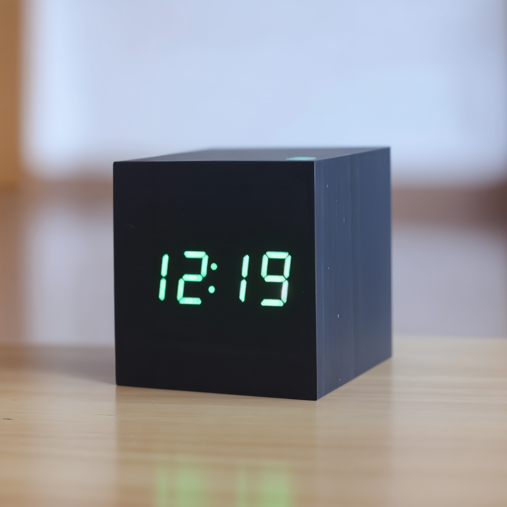 Digitalt Bordur Med Trækonstruktion | LED Display Med Alarm Og Temperaturvisning | Bordur Til Indendørs Brug Med USB Eller Batteri | Vanero