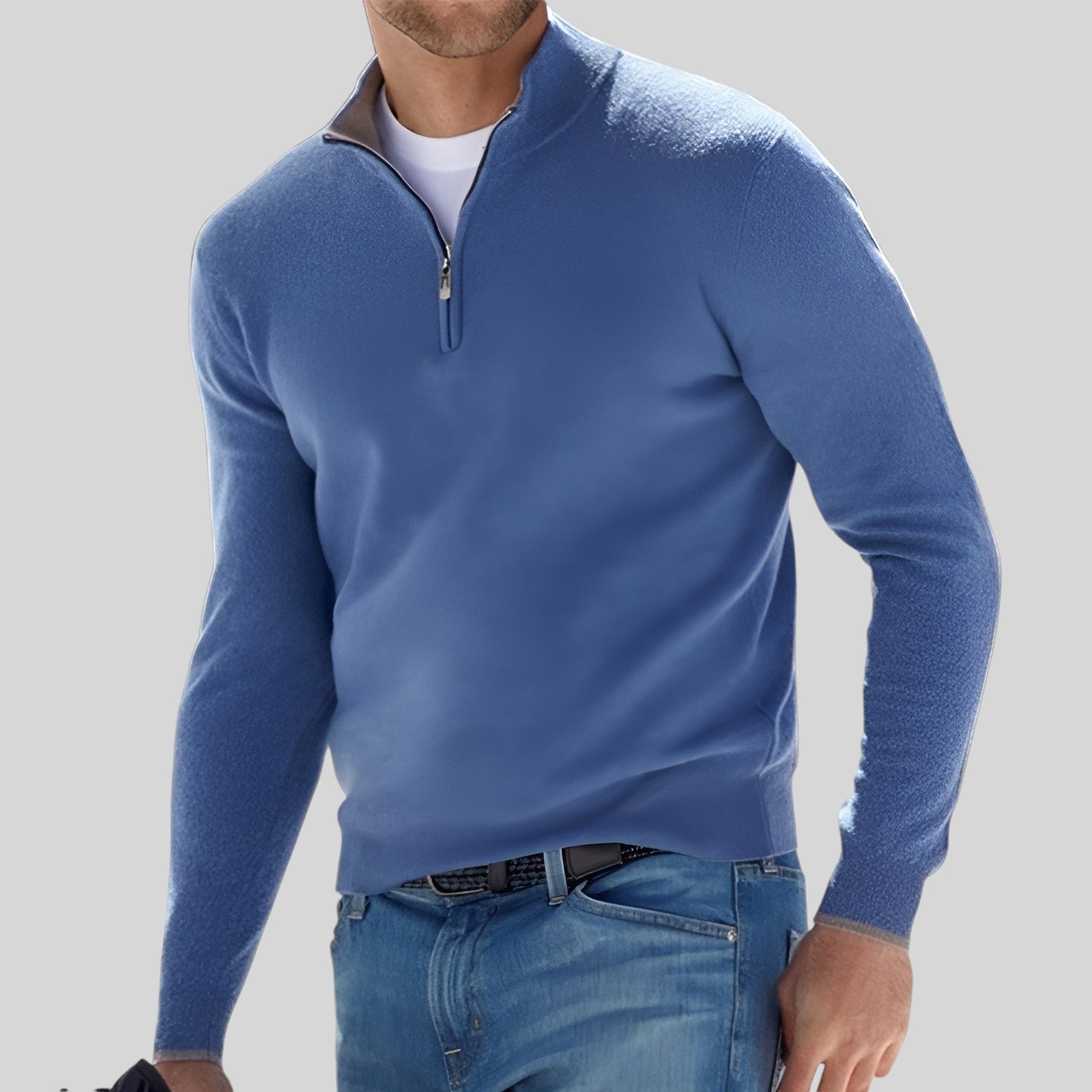 Axel Bomuldskonstruktion | Regular Fit Halfzip Sweater | Langærmet Strikdesign til Daglig Brug & Kølige Sæsoner | Vanero