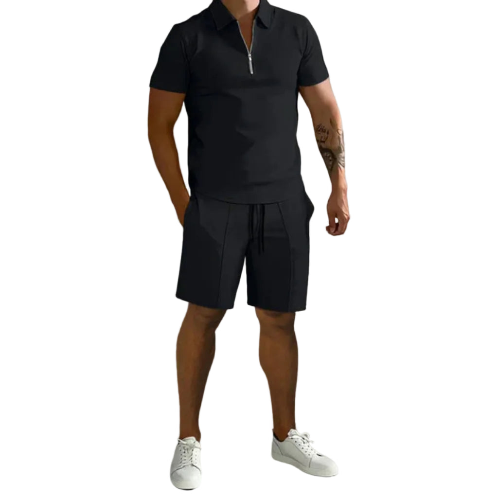 Herresæt Bomuldsblanding | Regular Fit Polo & Shorts Sæt | Sommerdesign til Hverdagsbrug & Fritidsaktiviteter | Vanero