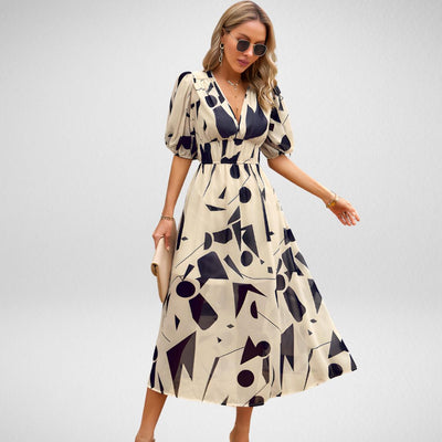 Irmelin | Stilfuld Geometrisk Print Kjole l Vanero