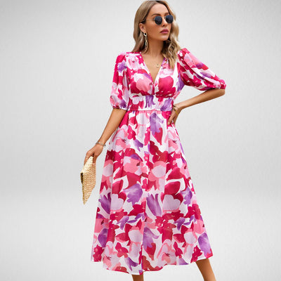 Irmelin | Stilfuld Geometrisk Print Kjole l Vanero