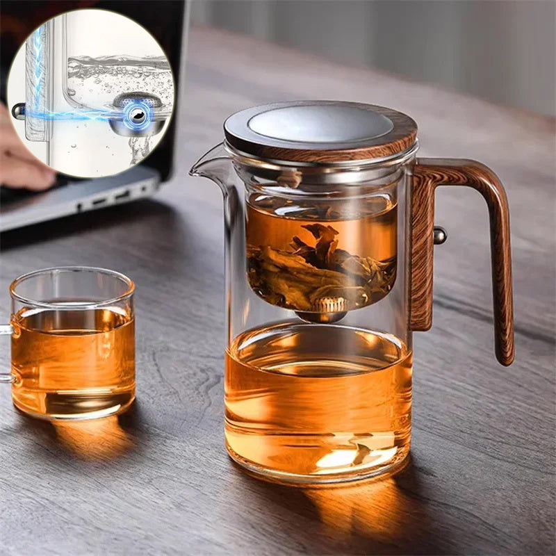 Tekande I Glas Med Trædetaljer | 500 ml Varmebestandig Tekande Til Tebrygning | Transparent Serveringsdesign | Vanero