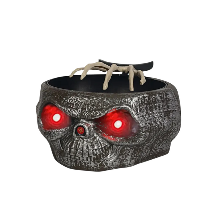Halloween Slikskål Med Bevægelig Skelet Hånd | Bevægelsesaktiveret LED Slikholder | Batteridrevet | Vanero