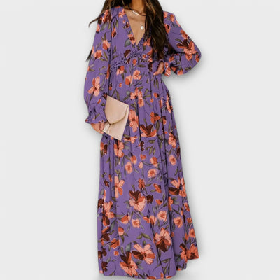 Elle | Blomster V-Hals Maxi Kjole l Vanero