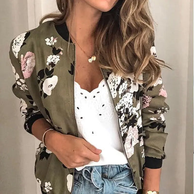 Blomsterprint Bomberjakke | Polyester | Stilfuld, Afslappet l Vanero